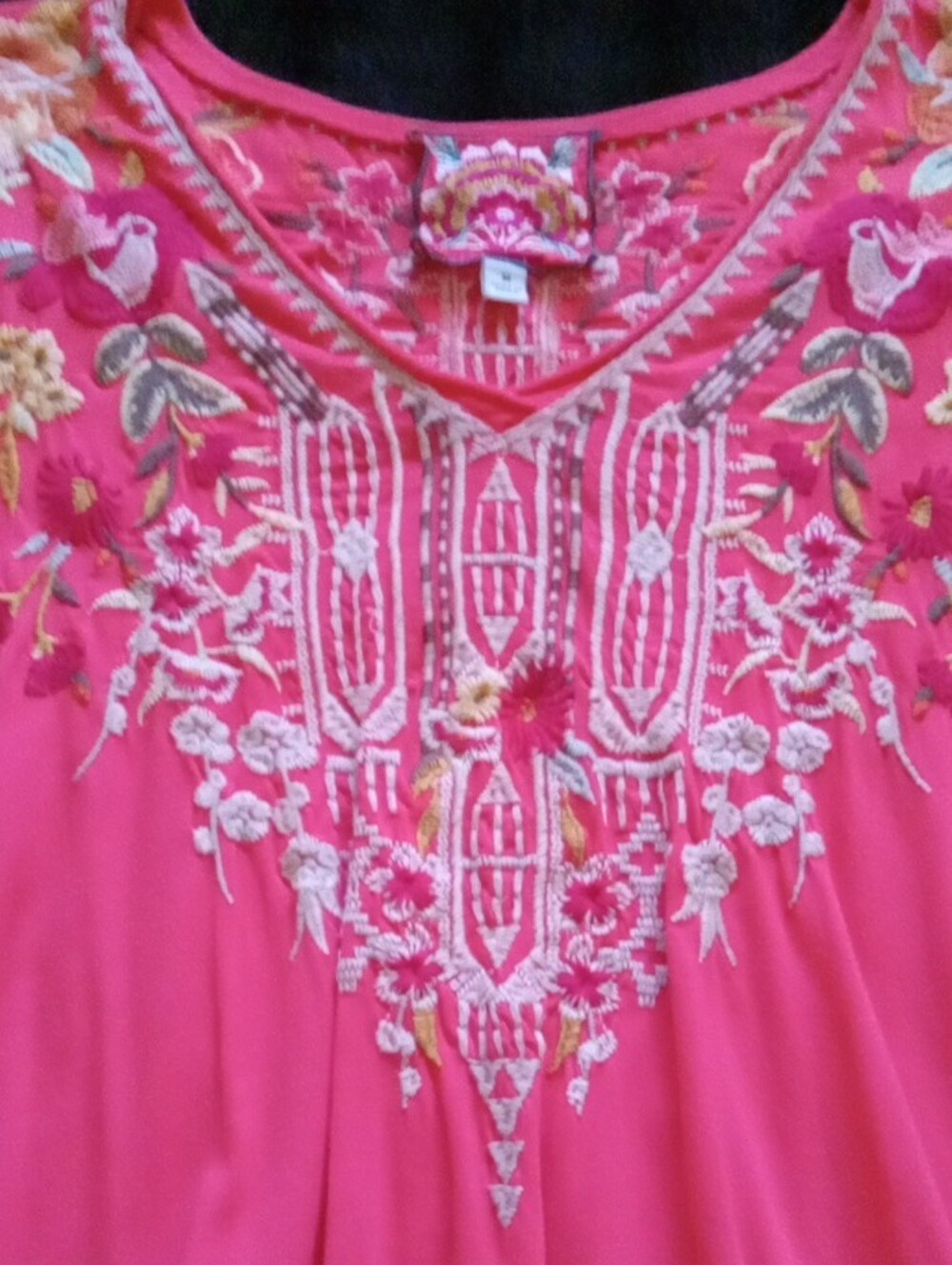 Johnny Was, Coral Boho, Peasant Style, Floral Embroidered V-Neck Tunic, Size M - Picture 11 of 13